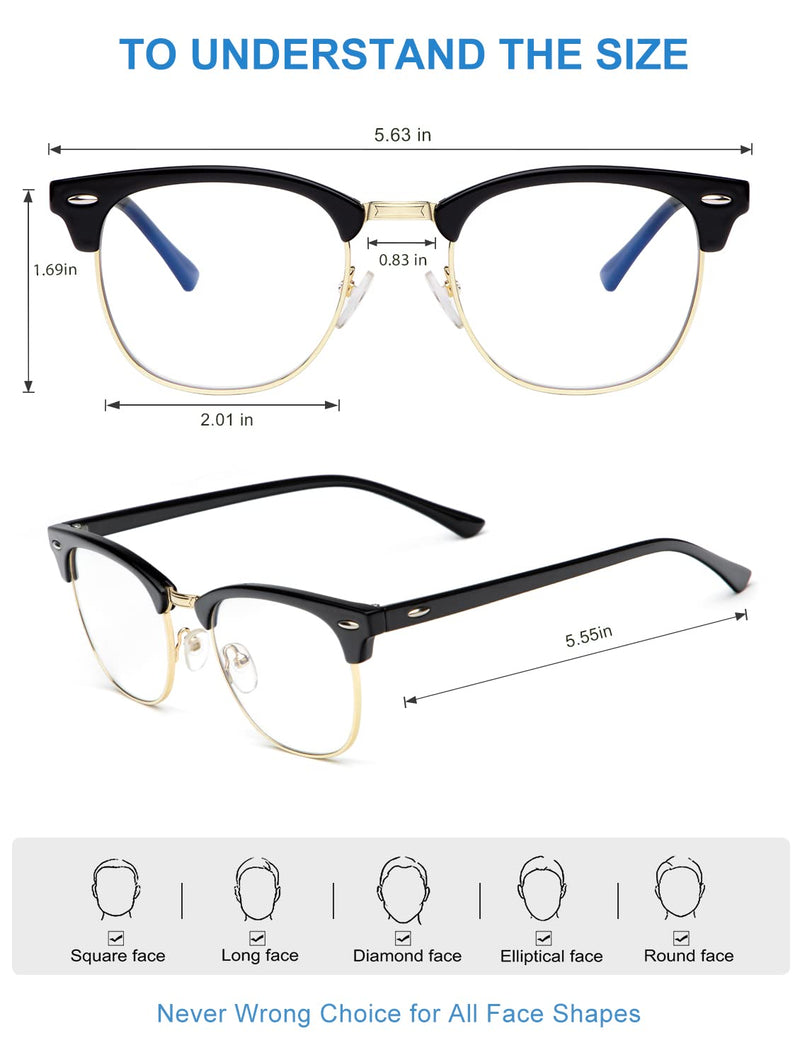 NSSIW Blue Light Glasses for Women and Men, Advanced Computer Glasses, Gaming Glasses, Semi Rimless Glasses 01 Glossy Black/Golden Rim