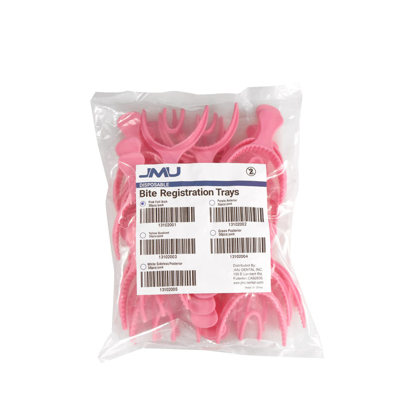 JMU Bite Registration Trays Full Arch, 30 Pcs Pink Disposable Dental Impression Trays