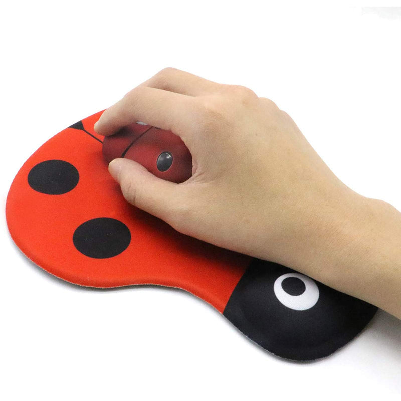 PCTC Mouse Pad, Red Cute Ladybug Comfortable Gel Wrist Support Mouse Pad - Ergonomic Gaming Desktop Mouse Pad Wrist Rest -Gaming Mouse Pad, Non-Slip PU Base for Computer, Laptop, Home, Office&Travel