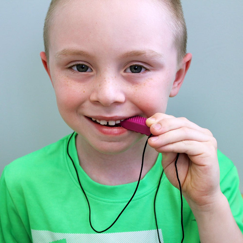 ARK's Brick Stick Textured Chew Necklace Made in The USA (Soft, for MILD Chewing ONLY, Please Read Description for More Options) - Magenta