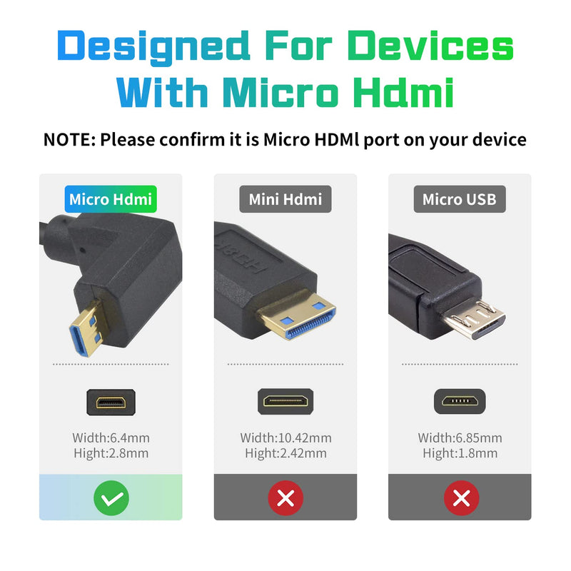 Duttek 90 Degree HDMI to Micro HDMI Cable 8K, Short Extreme Thin Down Angled Micro HDMI Male to HDMI Female Extension Cable Supports 48Gbps 8K Ultra HD Video ect.1FT/30cm Down angled male to female