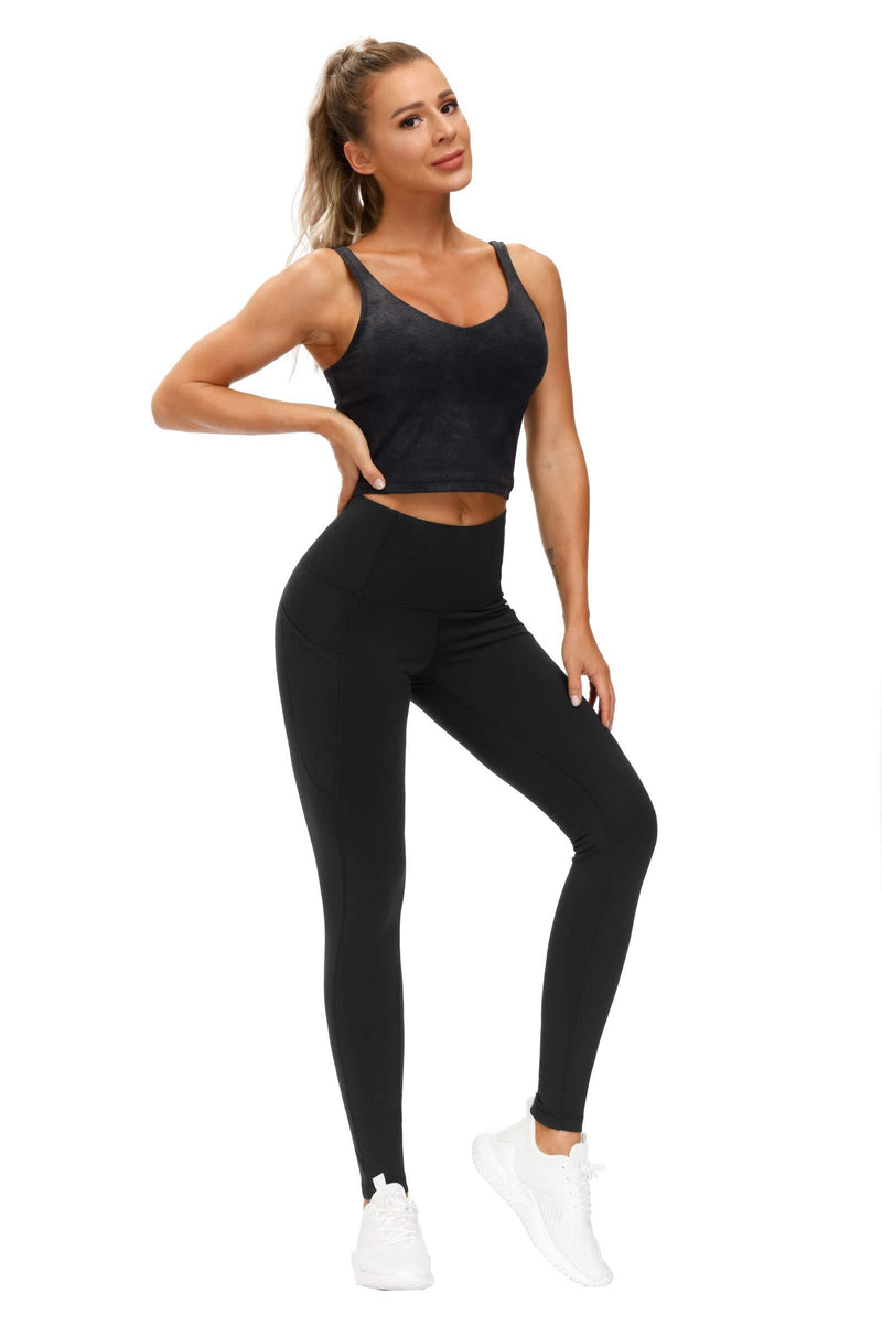 THE GYM PEOPLE Thick High Waist Yoga Pants with Pockets, Tummy Control Workout Running Yoga Leggings for Women X-Small Black