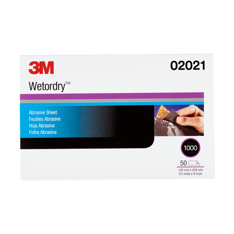 3M Wetordry Abrasive Sheet 401Q, 02021, 1000, 5 1/2 in x 9 in, 50 sheets per carton