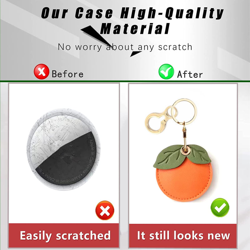 Leather Keychain Holder Case Compatible with Apple AirTag, Cute Protective Air Tag Cover with Keychain Ring, Anti-Scratch Finder GPS Tracker Case for Wallet Keys(Persimmon) Persimmon