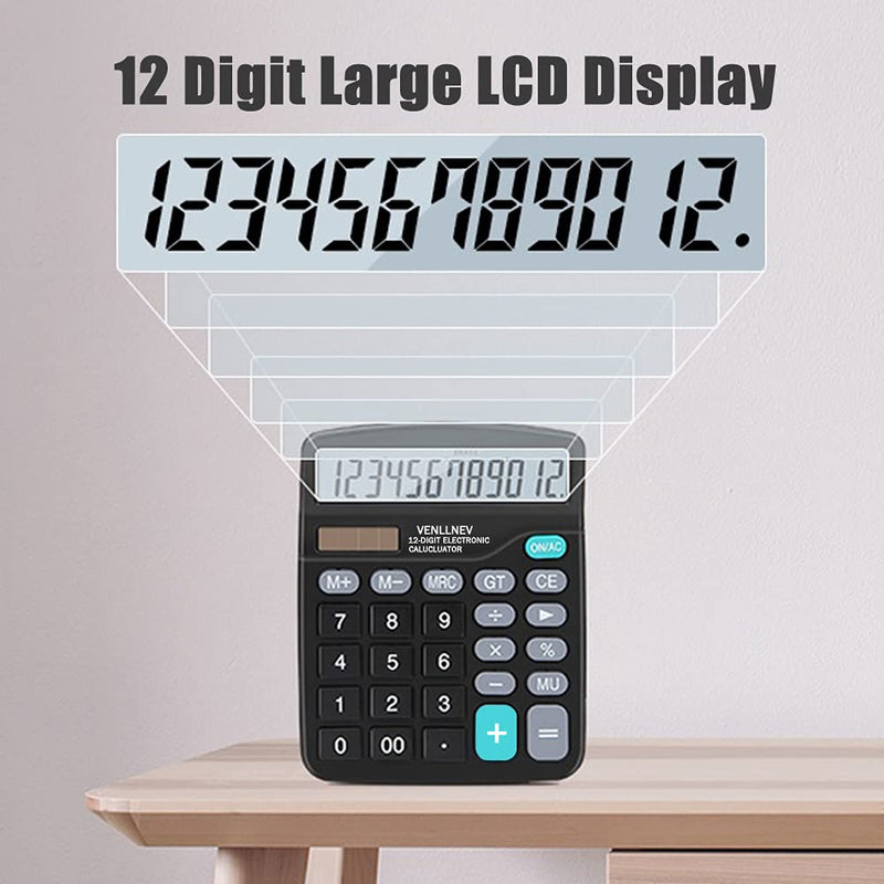 Desk Calculator, Large LCD Display Desktop Calculator 12-Digit Solar Battery Dual Power Office Calculators Big Sensitive Button