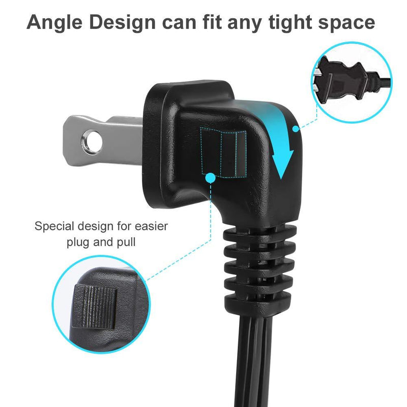 CableCreation 10 Feet 90 Degree 2-Slot Polarized Power Cord, 18 AWG Angled IEC320 C7 to NEMA 1-15P Power Cable, 3M/Black