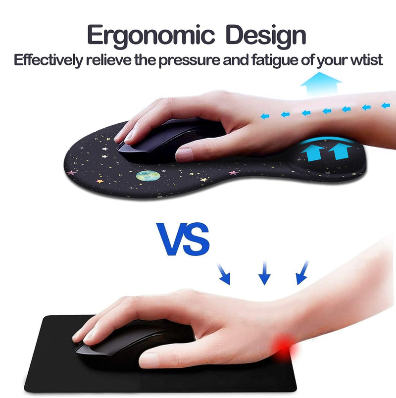 Dooke Ergonomic Mouse Pad with Wrist Support, Cute Mouse Pads with Non-Slip Rubber Base for Home Office Working Studying Easy Typing & Pain Relief Stars