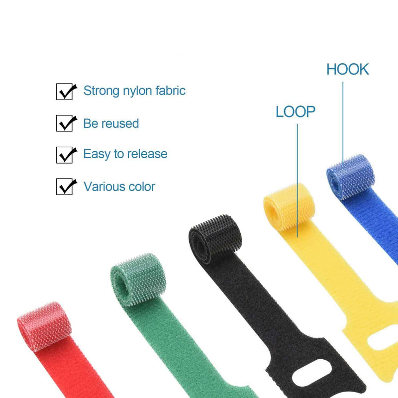 Hmrope 60PCS Fastening Cable Ties Reusable, Premium 6-Inch Adjustable Cord Ties, Microfiber Cloth Cable Management Straps Hook Loop Cord Organizer Wire Ties Reusable (Assorted Colors)