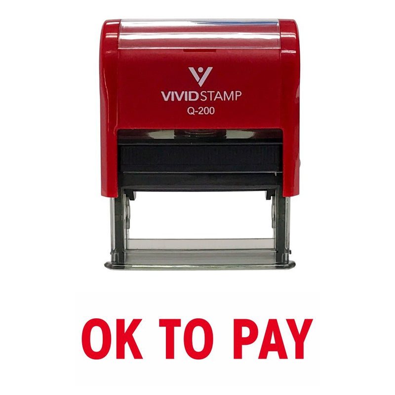 OK to Pay Self Inking Rubber Stamp (Red Ink) - Medium 9/16" x 1-1/2" - Medium Red