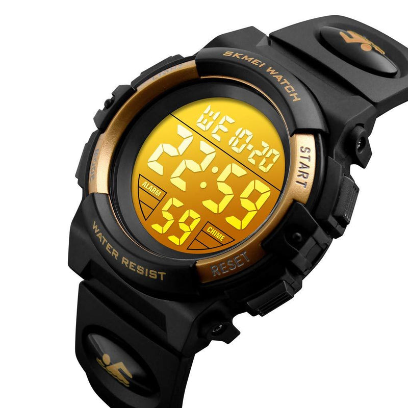 Kids Digital Watch Outdoor Sports 50M Waterproof Electronic Watches Alarm Clock 12/24 H Stopwatch Calendar Boy Girl Wristwatch Black Gold