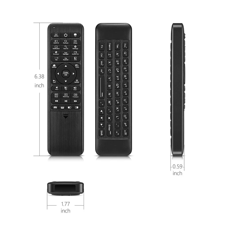Pepper Jobs W10 GYRO Air TV Remote,QWERTY Keyboard Fly Mouse for Win 11/10, LED Backlit Keyboard Mini PC Controller, 6-Axis Gyro w/Learning Remote Control Function