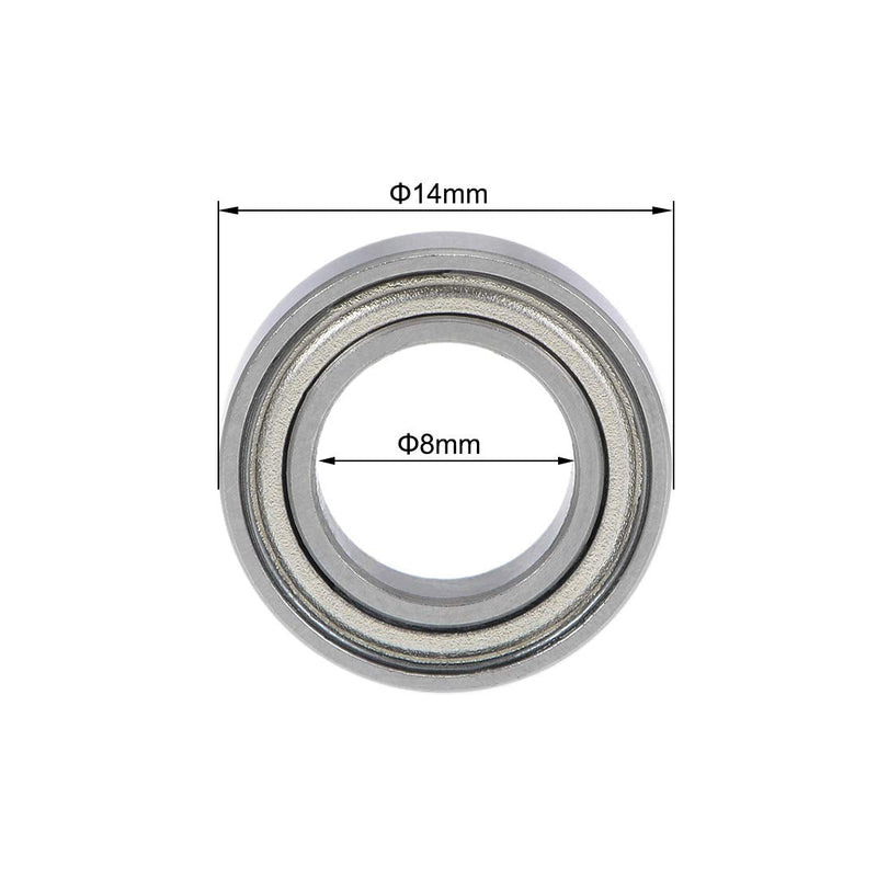 uxcell MR148ZZ Deep Groove Ball Bearings 8mm Inner Dia 14mm OD 4mm Bore Double Shielded Chrome Steel Z2 5pcs