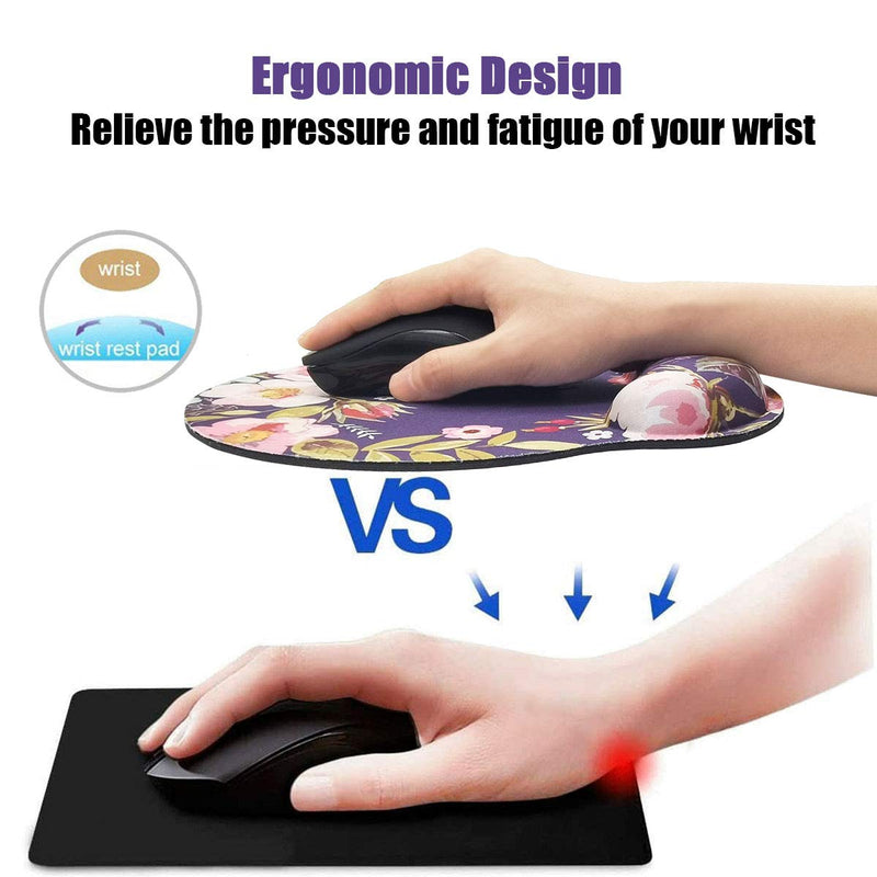 Ergonomic Mouse Pad with Wrist Support,Dooke Cute Wrist Pad with Non-Slip Rubber Base for Computer, Laptop, Home Office Gaming, Working, Easy Typing & Pain Relief Pink Flower