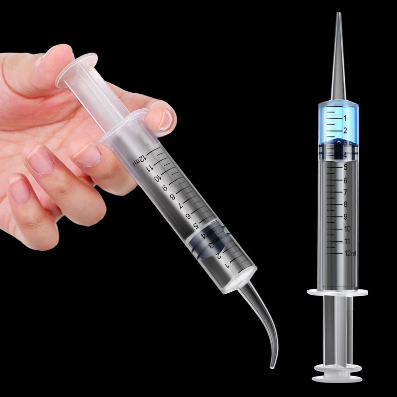 12 ml Plastic Syringes Set, Dental Syringe with Curved Tip and Straight Tip, Disposable Irrigation Syringe Mouthwash Cleaner for Oral Care, Animal Feeding, with Measurement (8 Pieces) 8