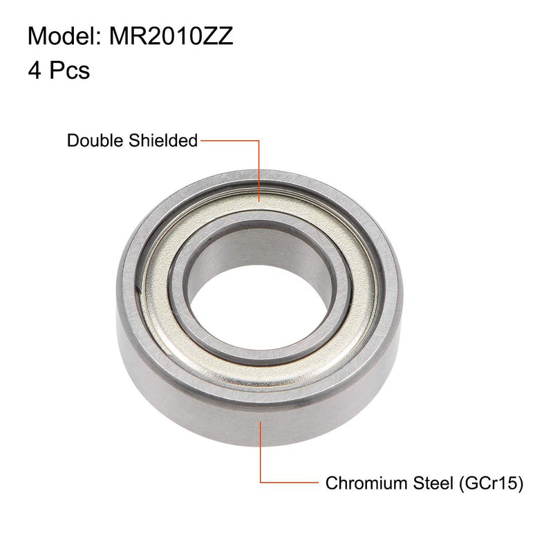uxcell MR2010ZZ Deep Groove Ball Bearings 10mm x 20mm x 6mm Double Shielded Chrome Steel P0(ABEC1) 4pcs