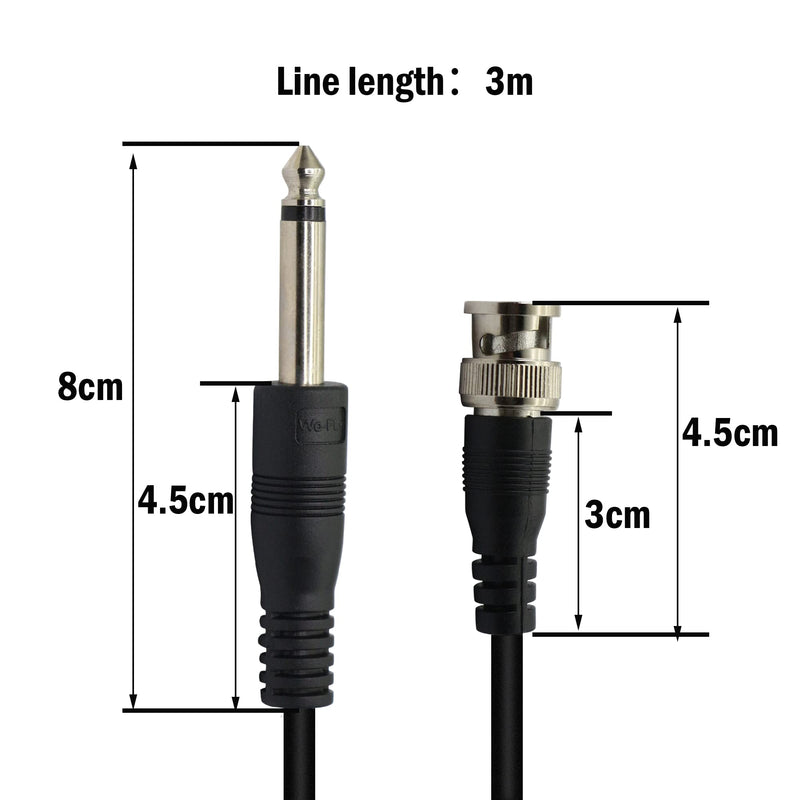 PNGKNYOCN BNC Male to 6.35mm 1/4 Inch Male Audio Cable，6.35mm Mono TS Plug to BNC Plug Bidirection Connector Cable for CCTV DVR Camera Antenna Radio Etc.（3M） 3.0 Meters