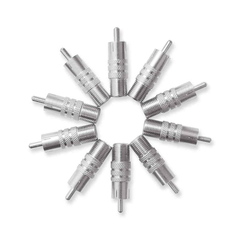 10 Pack F Type Female to RCA Male Coaxial Cable Adapter, Straight Coupler Adapter Connector for Video Audio (Nickel Plated)