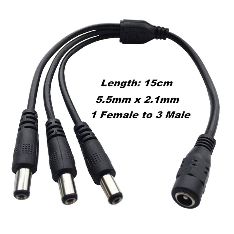 DZYDZR 3pcs 5.5mm x 2.1mm Y Splitter Cable 1 Female to 3 Male Splitter 3 Way DC Power Cable for LED Strip - CCTV Camera - Car - Monitors