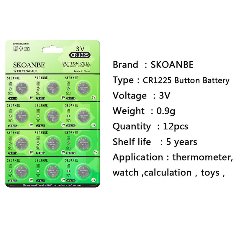 SKOANBE 12PCS 3V CR1225 Lithium Battery 12Packs