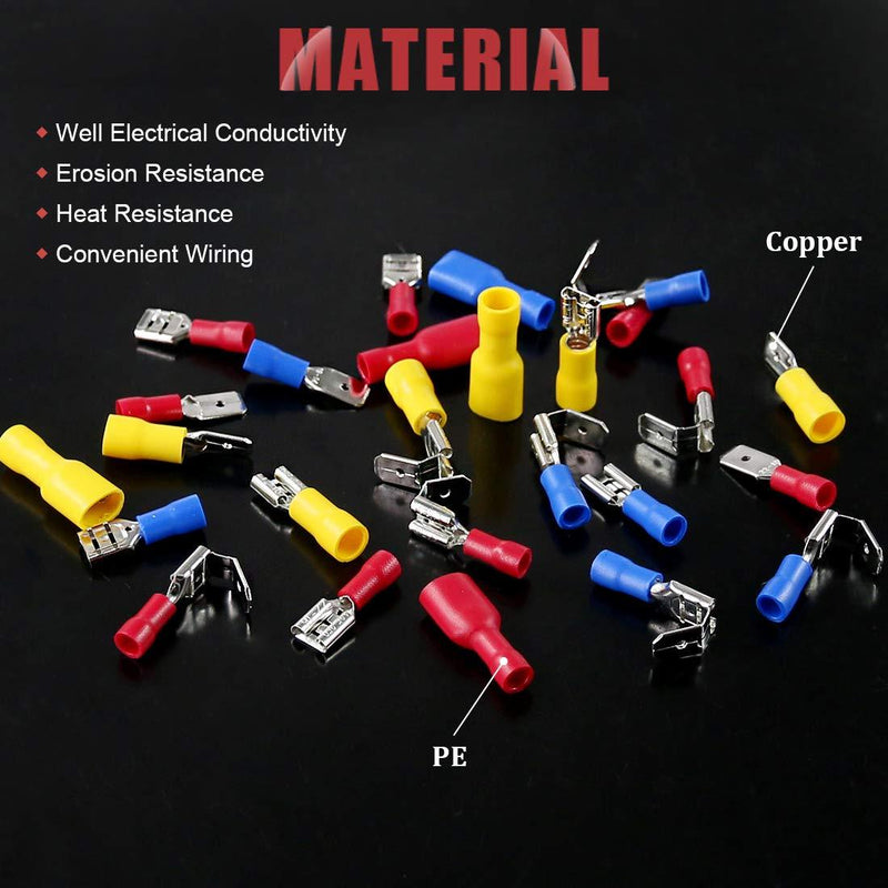 Hilitchi 255Pcs 22-16/16-14/12-10AWG Fully Insulated Female/Male Spade Quick Wire Crimp Terminals Connectors Kit