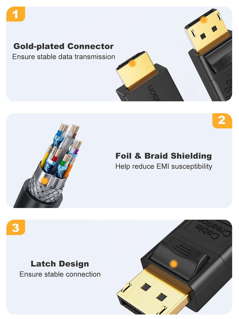 CableCreation DisplayPort to HDMI Cable 3 Feet, Gold Plated DP to HDMI Cable, 4K & 3D Audio/Video Converter, 0.915M / Black 3 Feet[1-PACK] Active