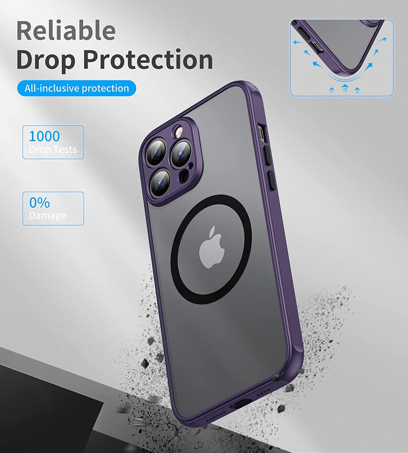 Vicoogo Magnetic Case for iPhone 14 Pro Max Case Compatible with Mag Safe Charging Shockproof Translucent Matte Back Soft Slim Protective Case for iPhone 14 Pro Max, Purple for iphone 14 promax