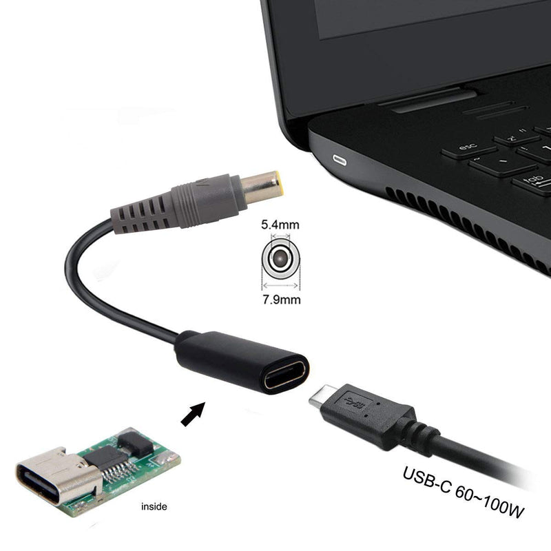 JSER Xiwai Type C USB-C Female Input to DC Power PD Charge Cable fit for Laptop 18-20V (7.9x5.4mm for HP) Black 7.9x5.4mm