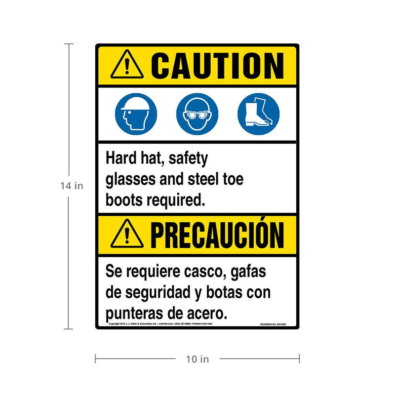 Caution: PPE Must Be Worn Sign Bilingual - J. J. Keller & Associates - 10" x 14" Heavy-Duty Alumaboard with Rounded Corners for Outdoor Use - Complies with ANSI Z535.2-2011 & OSHA 29 CFR 1926.200