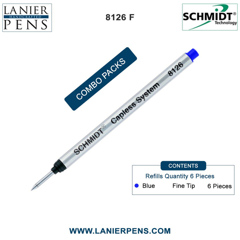 6 Pack - Schmidt 8126 Capless Rollerball - Blue Ink