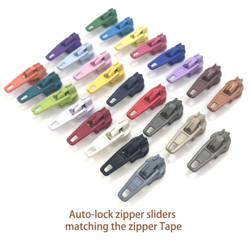 10Yards Bulk Zippers #3 Nylon Coil Zippers by The Yard with 15pcs Auto-lock Zipper Sliders and 10pcs Silver Pulls for Sewing Crafts Bages(#3 Deep Acid Blue)