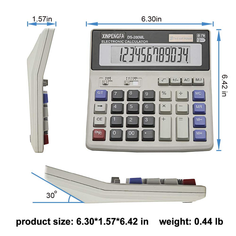 XINPENGFA Desktop Office Calculator 12 Digit Display and Big Button, Basic Business Calculator 1PACK Light grey