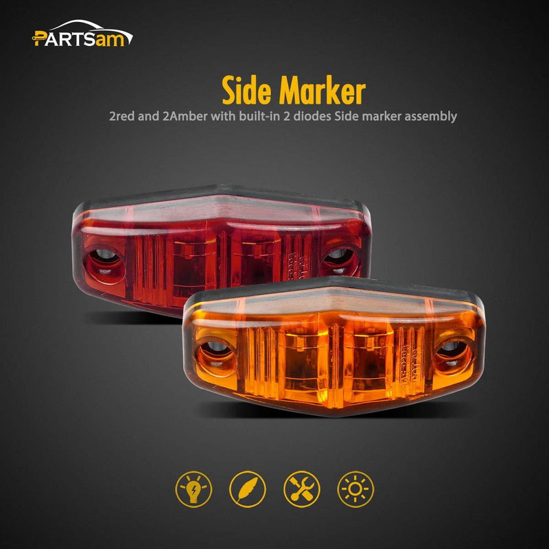 Partsam Universal Red/Amber Surface Mount LED Side Fender Marker Lights, Sealed Mini LED Side Marker Clearance Identification Lights, 2 Wire, 2 Diodes, 2.54 x 1.06 (Pack of 8)