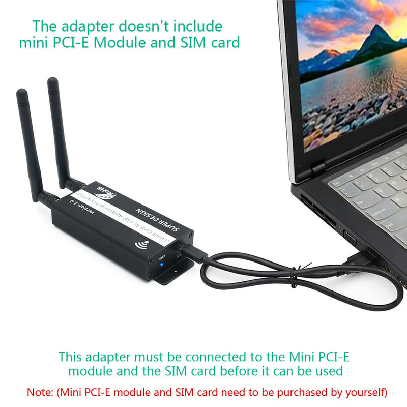 Mini PCI-E to USB Adapter with SIM Card Slot, WWAN / LTE Module Upgrade for 3G / 4G Network Card black