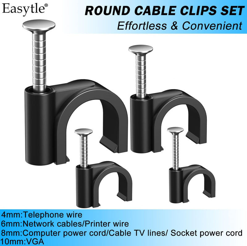 400pcs Black Cable Clips 4/6/8/10mm Cable Wire Clips Nail in Cable Clips Cable Tacks Coaxial Nail Clamps Cable Nails for Cords Cable Management RG6 RG59 CAT6 RJ45 Ethernet Cable Clips Coaxial Clamps