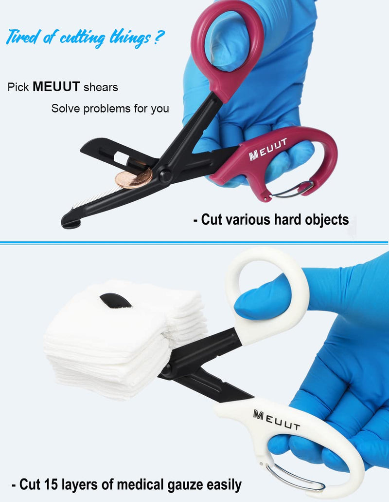 MEUUT 2 Pack Medical Scissors Trauma Shears-7.5" Bandage Scissors, Fluoride -Coated Blades Nursing Scissors Surgical Grade Shears EMT Scissors for EMT Workers Doctors Nurses Burgundy+White