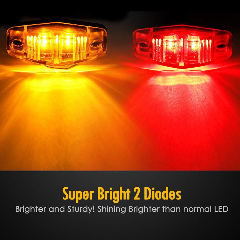Partsam Universal Red/Amber Surface Mount LED Side Fender Marker Lights, Sealed Mini LED Side Marker Clearance Identification Lights, 2 Wire, 2 Diodes, 2.54 x 1.06 (Pack of 8)
