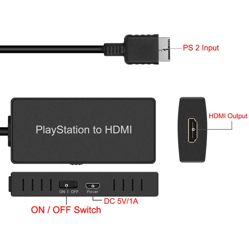 PS2 to HDMI Converter Compatible Sony Playstation 2/ Playstation 3 Convert PS2 to HDMI Signal of Modern HDTV/Monitor/Projector via Ypbpr Signal