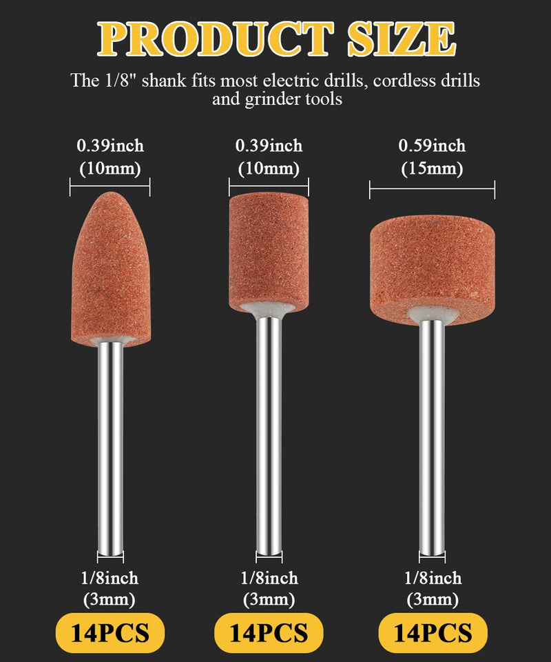 42pcs Corundum Grinding Tip Set, Stone Grinding Polishing Head, Grinding Attachments for Dremel Rotary Tool Rotary Tool Accessories 1/8" Shank for Grinding, Polishing, Deburring