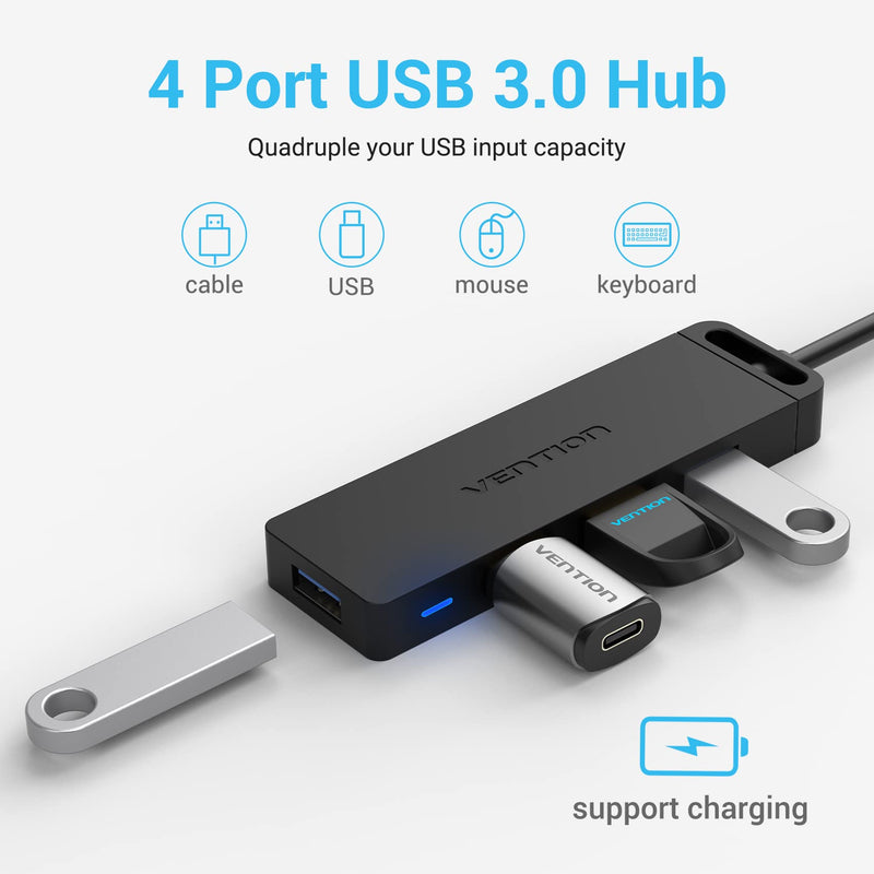 USB Hub VENTION 4-Port USB 3.0 Hub 1.5FT Ultra-Slim Data USB Splitter Charging Supported Compatible with MacBook, Laptop, Surface Pro, PS4, PC, Flash Drive, Mobile HDD