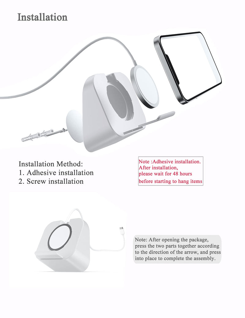Phone Wall Mount for Magsafe Charger Bedside Phone Holder Compatible with Magsafe Accessories Fit for iPhone 12/12 Pro/ 12 Pro Max(Charger Not Included) (White) White