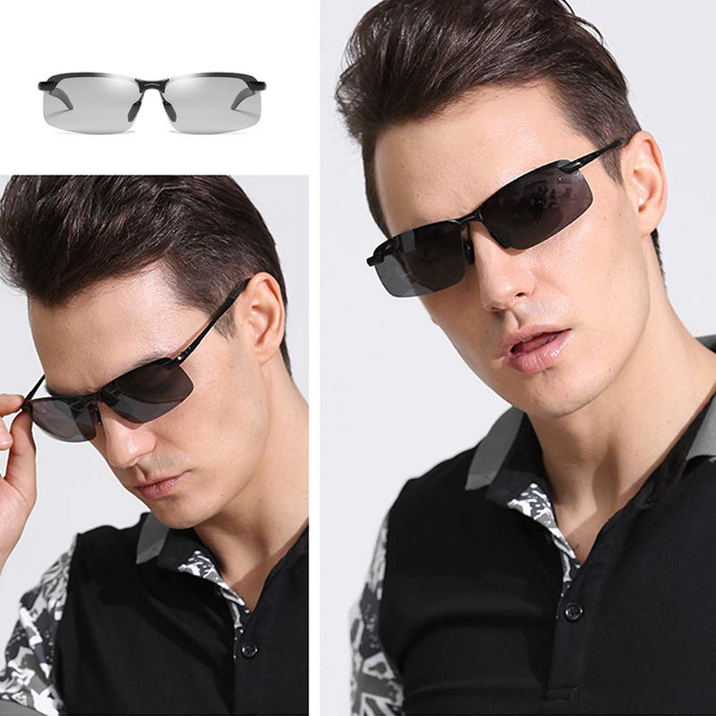 GGBuy Photochromic Driving Glasses Day and Night 2 in 1 Polarized Sunglasses Anti-Glare UV Protection for Men Women Black Lens