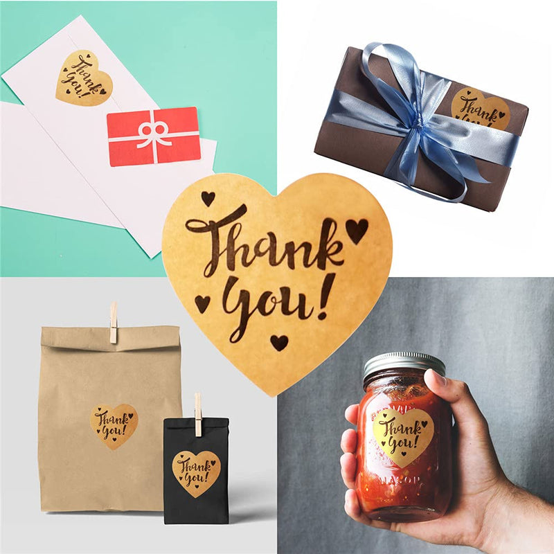 Thank You Heart Stickers Roll, 1.5 inch Thank You Stickers Brown Kraft Paper, 500p/Roll, Small Business, Party Decorative Sealing Labels Stickers(Heart Thank You Stickers 500Pcs/Roll) Heart Thank You Stickers 500pcs/Roll