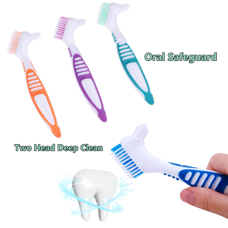 FRUTA 3 Pcs Denture Cleaning Brushes False Teeth Cleaning Brush Denture Double Sided Brush Multi-Layered Bristles Brush Portable Brush for False Teeth, 3 Colors