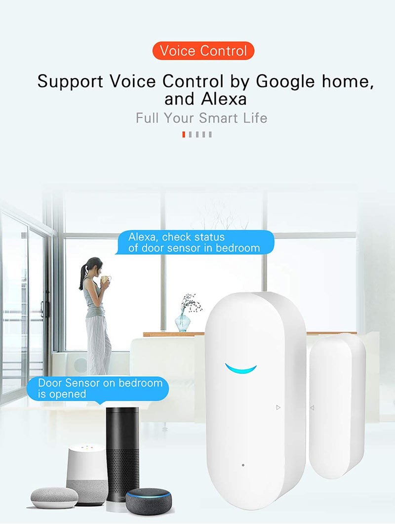 WiFi Wireless Door Window Sensor,TUYA Smart Alarm with Free Notification APP Control Home Security Alarm System, Compatible with Alexa, Google Home, Siri (1-Pack) 1