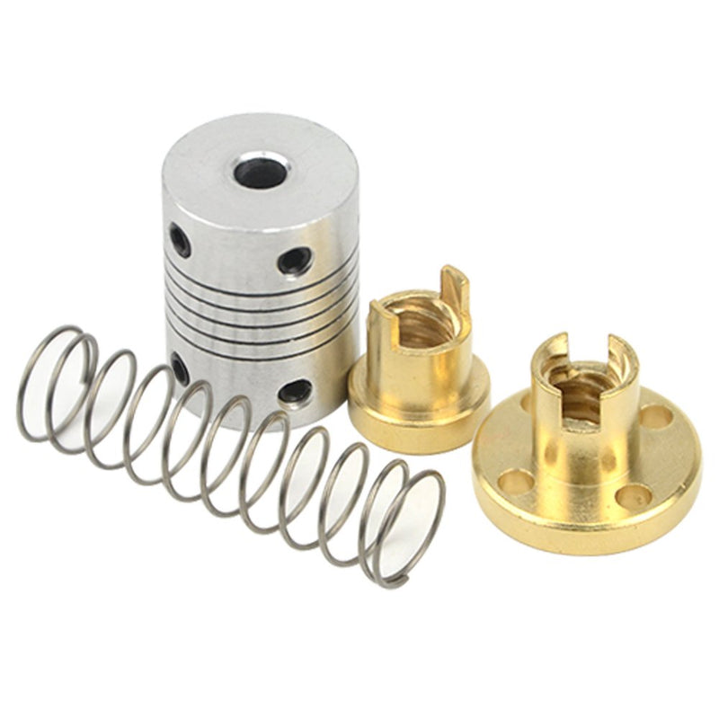 WMYCONGCONG 2 PCS T8 Anti Backlash Spring Loaded Nut Elimination Gap Nut + 2 PCS Flexible Couplings 5mm to 8mm Stepper Motor Coupler for RepRap 3D Printer CNC Machine