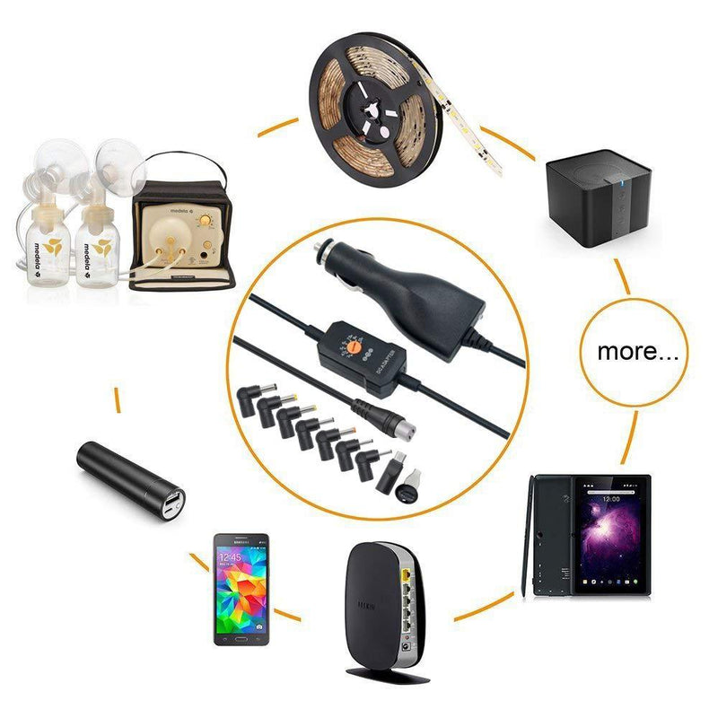 POWSEED DC12V Car 12W Universal Power Adapter for Breast Pumps Speakers Smart Phone Tablets Small Electronics Micro USB Devices, Output 3V 4.5V 5V 6V 7.5V 9V 12V Multi Voltage Charger Supply Cord