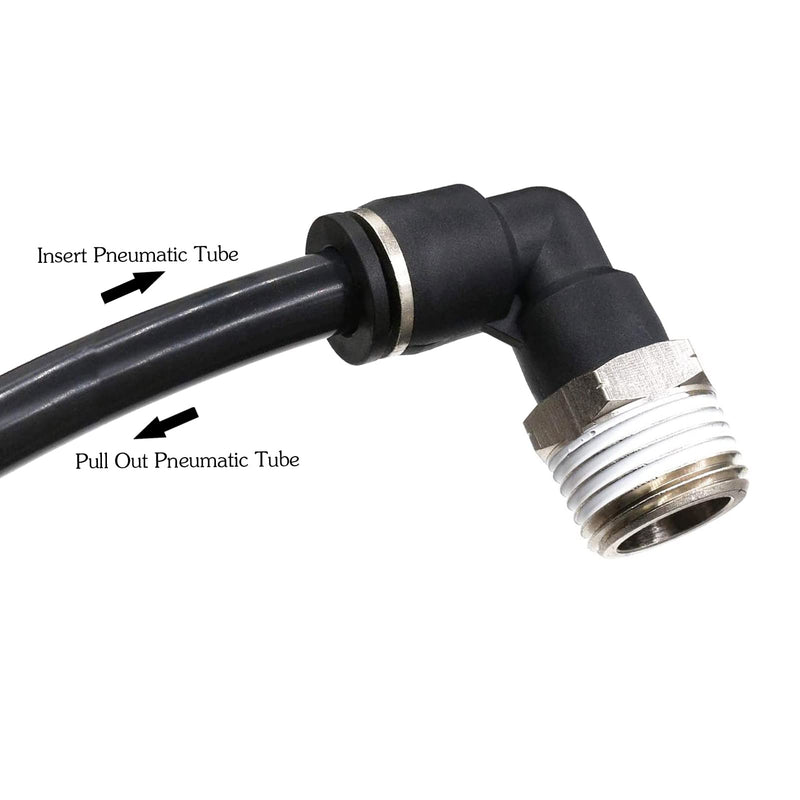 3/8 OD Tubing Push to Connect Air Fittings 3/8 inch Od x 1/8" Npt Air Line Fittings 90 Degree 1/8 Male Threaded Push in Connectors Pneumatic Fittings Push Lock Fittings 5Packs 3/8" OD X 1/8" MNPT 5