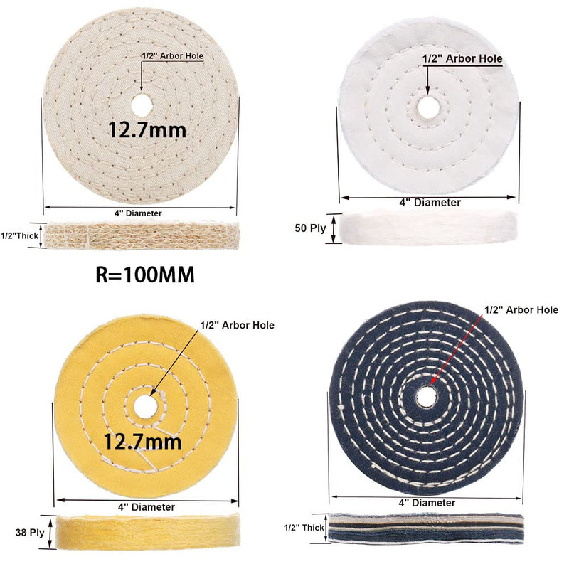 QZATACAEN 4" polishing discs with 1/2" mandrel hole with 2 sets of 1/4" shank for drilling - pack of 5...
