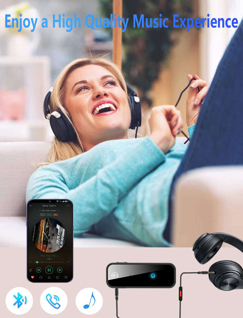 Bluetooth Aux Adapter for Car, Bluetooth 5.0 Adapter 3.5mm Jack Aux Dongle, 2-in-1 Wireless Transmitter Receiver for TV Audio/Wired Headphones/Speakers