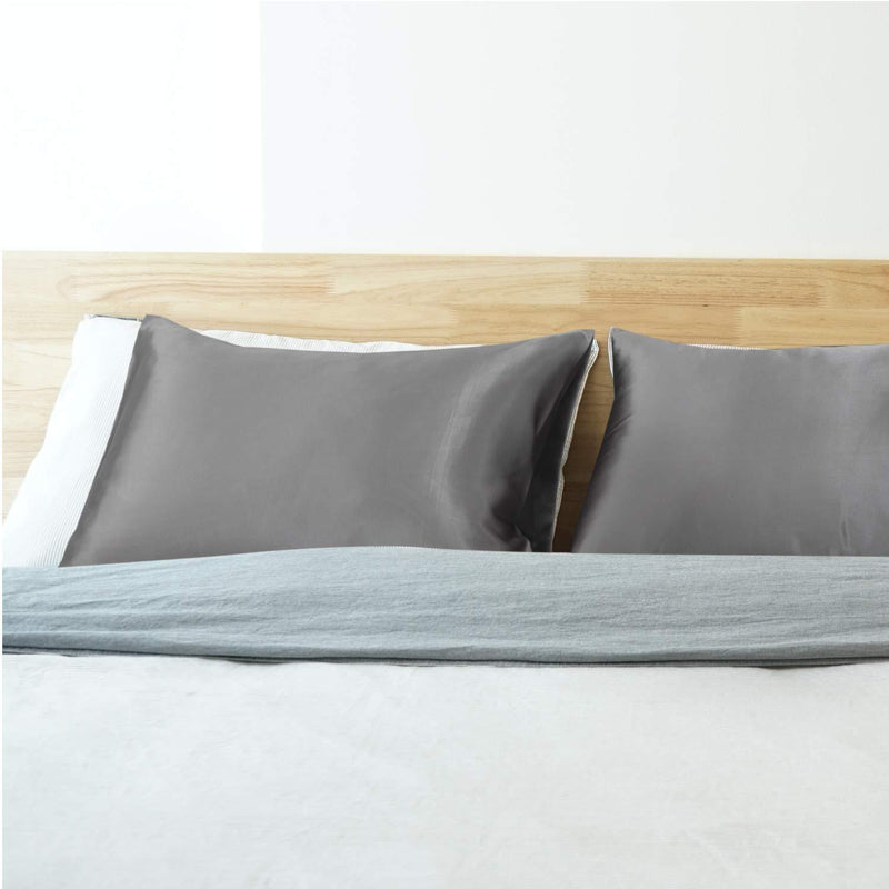 Bedsure Satin Pillowcases Standard Set of 2 - Dark Grey Silk Pillow Cases for Hair and Skin 20x26 inches, Satin Pillow Covers 2 Pack with Envelope Closure